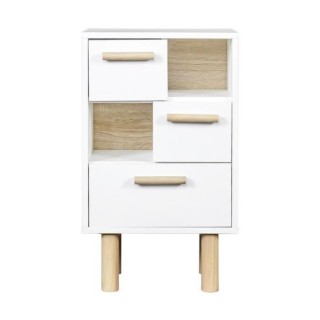 Rangement 2 portes et 1 tiroir - Mélaminé blanc - Pieds et poignées