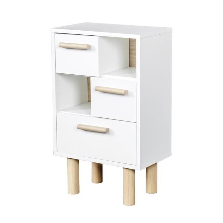 Rangement 2 portes et 1 tiroir - Mélaminé blanc - Pieds et poignées