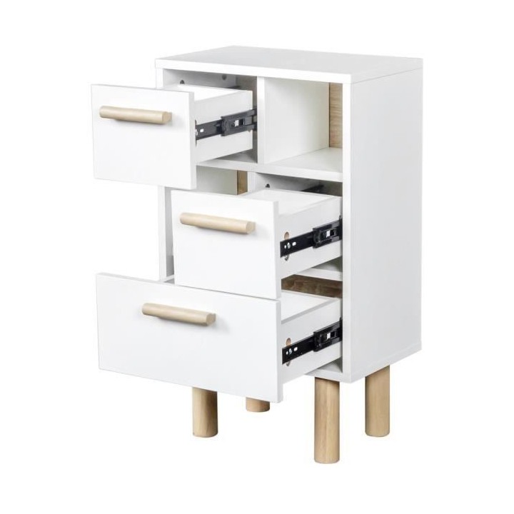 Rangement 2 portes et 1 tiroir - Mélaminé blanc - Pieds et poignées