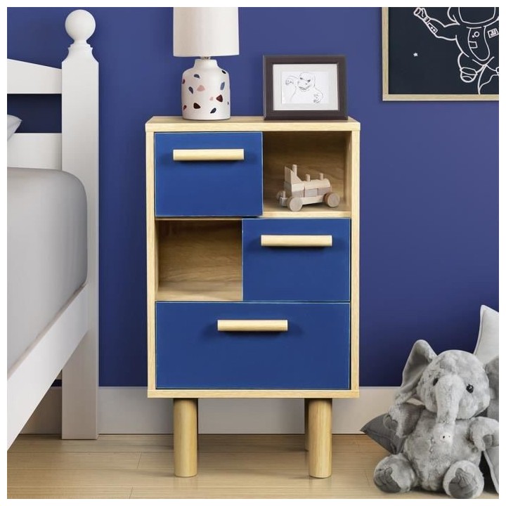 Rangement avec 2 portes - Pieds bois de pin bleu - LILA