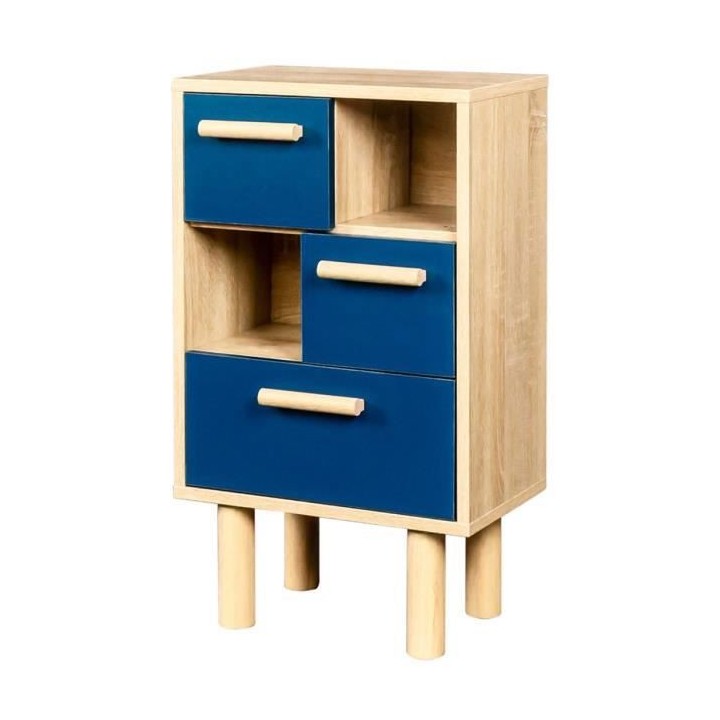 Rangement avec 2 portes - Pieds bois de pin bleu - LILA