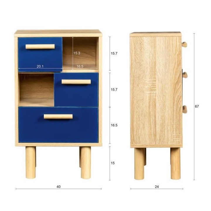 Rangement avec 2 portes - Pieds bois de pin bleu - LILA