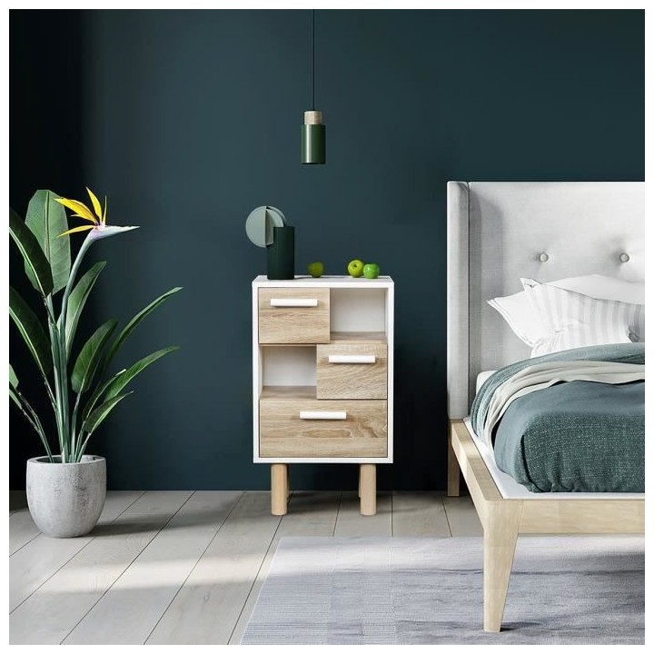 Rangement avec 2 portes - Pieds bois de pin blanc - LILA