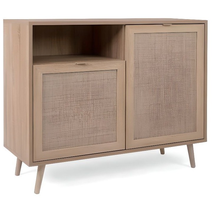 Meuble de rangement 2 portes 1 niche - trompe l'oeil cannage - Décor