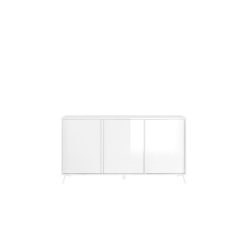 Buffet CITIZEN - Décor Blanc laqué brillant - 3 Portes - L 156 x P 40 x H 84 cm