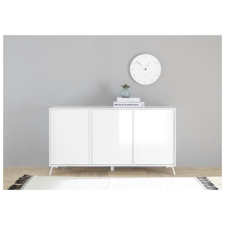 Buffet CITIZEN - Décor Blanc laqué brillant - 3 Portes - L 156 x P 4