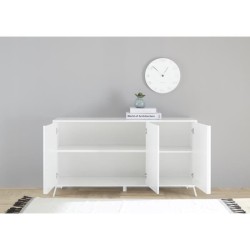 Buffet CITIZEN - Décor Blanc laqué brillant - 3 Portes - L 156 x P 40 x H 84 cm