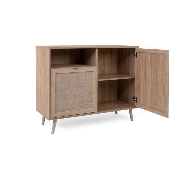 Meuble de rangement 2 portes 1 niche - trompe l'oeil cannage - Décor