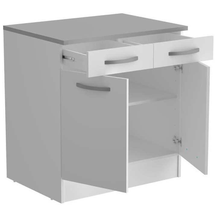 OSLO Meuble Bas 2 portes + 2 tiroirs + plan - Blanc - L 80 x P 60 x H