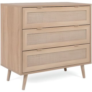 Commode 3 tiroirs Trompe l'oeil cannage - Décor chene sonoma - L 80 x