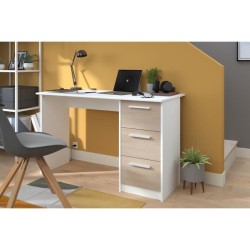 Bureau ESSENTIEL PARISOT 3 tiroirs - Décor chene et blanc - L 121,2 x P 55 x H 74,5 cm - Fabriqué en France