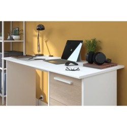 Bureau ESSENTIEL PARISOT 3 tiroirs - Décor chene et blanc - L 121,2 x P 55 x H 74,5 cm - Fabriqué en France