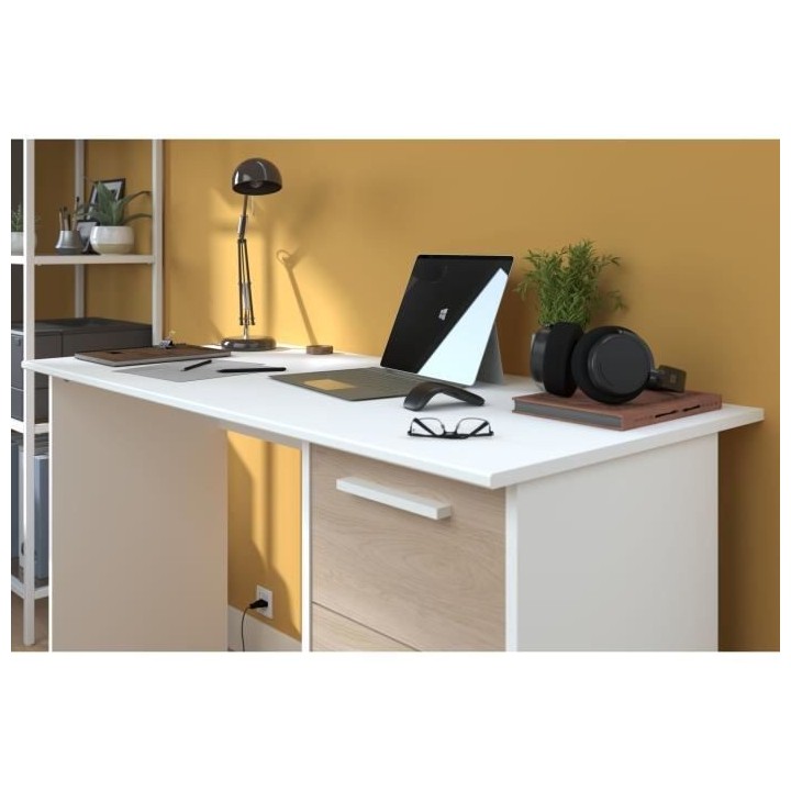 Bureau ESSENTIEL PARISOT 3 tiroirs - Décor chene et blanc - L 121,2 x