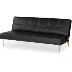 Banquette convertible Clic-clac 3 places - Simili Noir - Pieds bois naturel - L 178 x P 89 x H 78 cm - JENNY