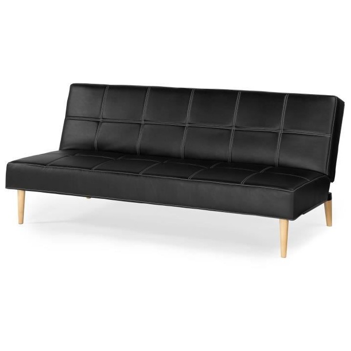 Banquette convertible Clic-clac 3 places - Simili Noir - Pieds bois na