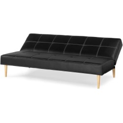 Banquette convertible Clic-clac 3 places - Simili Noir - Pieds bois naturel - L 178 x P 89 x H 78 cm - JENNY