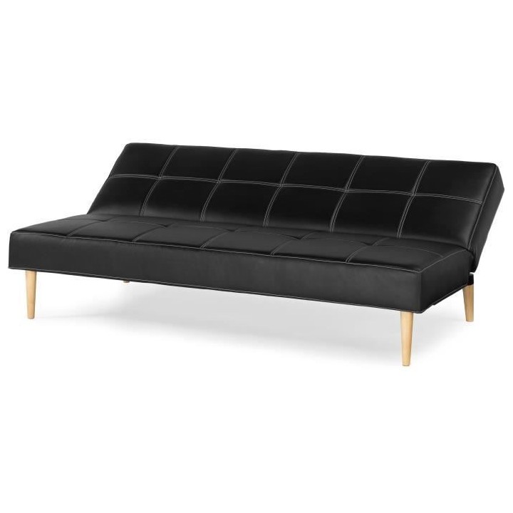 Banquette convertible Clic-clac 3 places - Simili Noir - Pieds bois na
