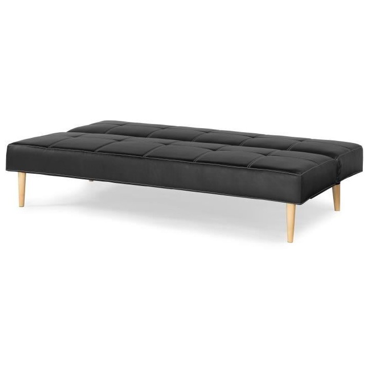 Banquette convertible Clic-clac 3 places - Simili Noir - Pieds bois na
