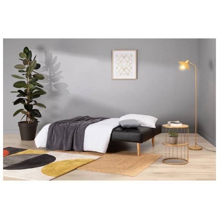 Banquette convertible Clic-clac 3 places - Simili Noir - Pieds bois na