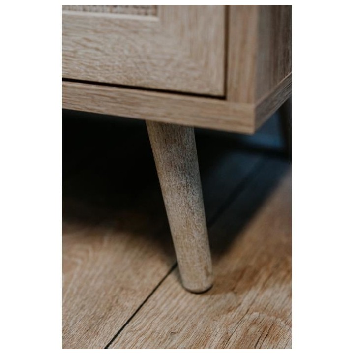 Commode 3 tiroirs Trompe l'oeil cannage - Décor chene sonoma - L 80 x