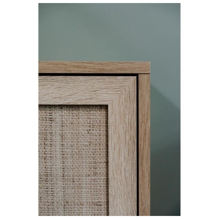 Commode 3 tiroirs Trompe l'oeil cannage - Décor chene sonoma - L 80 x