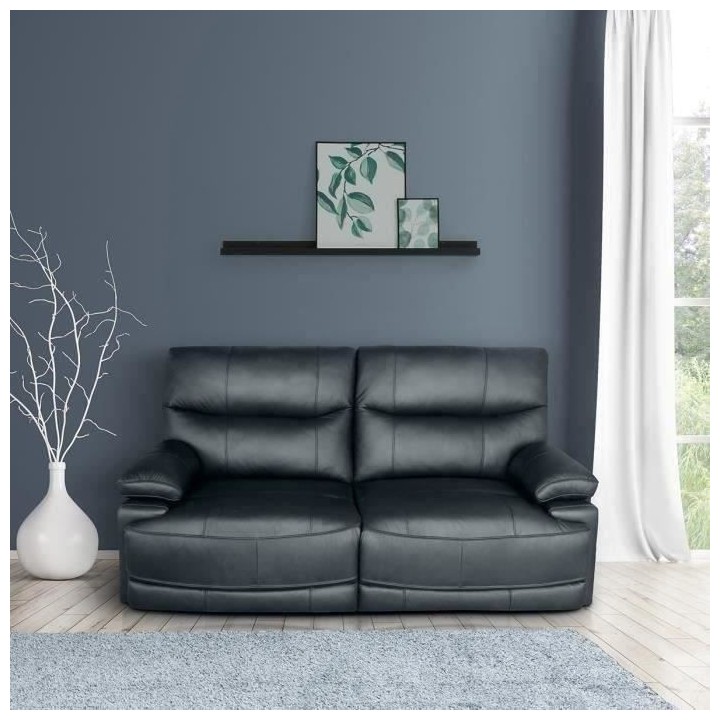 Canapé relax électrique 3 places - BALLINA - Cuir de buffle - Noir -