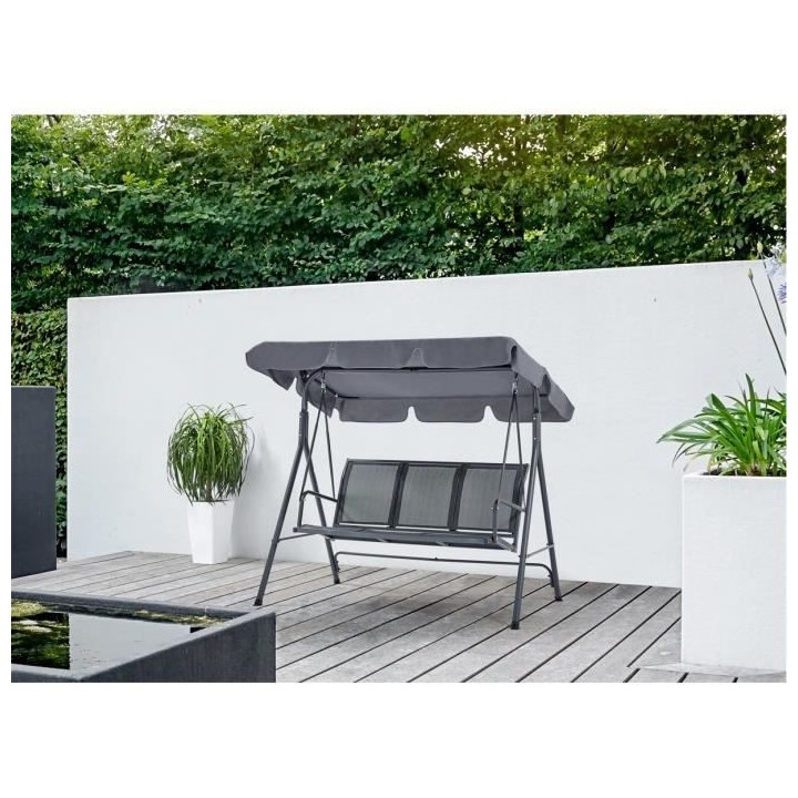 Balancelle avec structure en acier - 3 places - Victoria - Gris Anthra