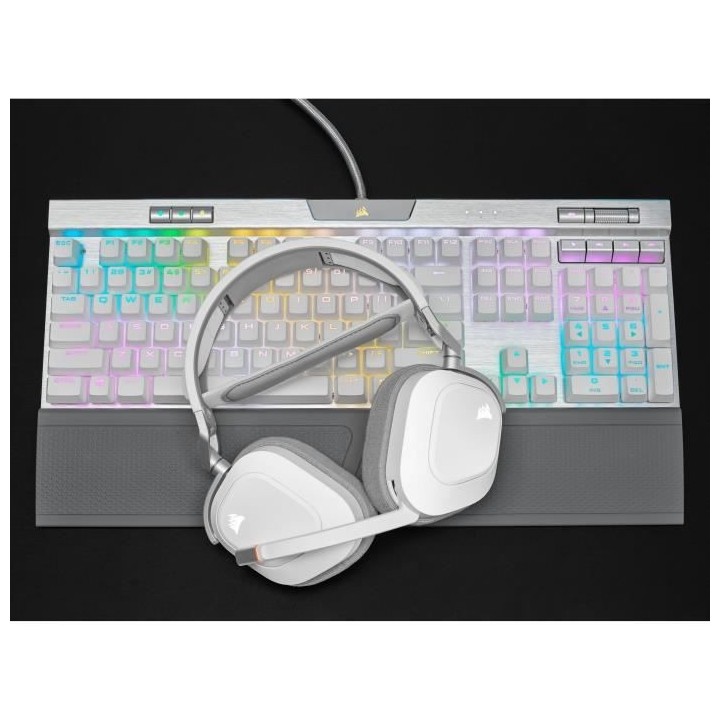 Casque gaming - CORSAIR HS80 Wireless - Blanc - Microphone omnidirecti