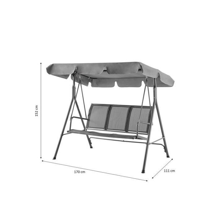 Balancelle avec structure en acier - 3 places - Victoria - Gris Anthra