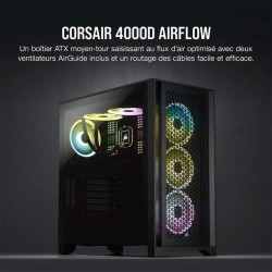 Boîtier PC Gaming - CORSAIR - 4000D Airflow - Moyen Tour - Verre trempé - Noir (CC9011200WW)