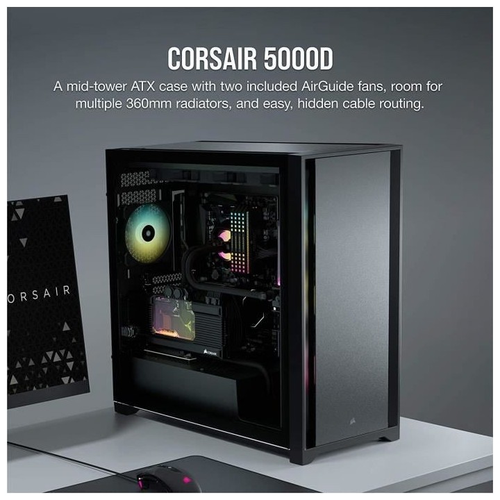 CORSAIR Boîtier PC 5000D - Verre Trempé Moyen-Tour ATX - Noir (CC-90