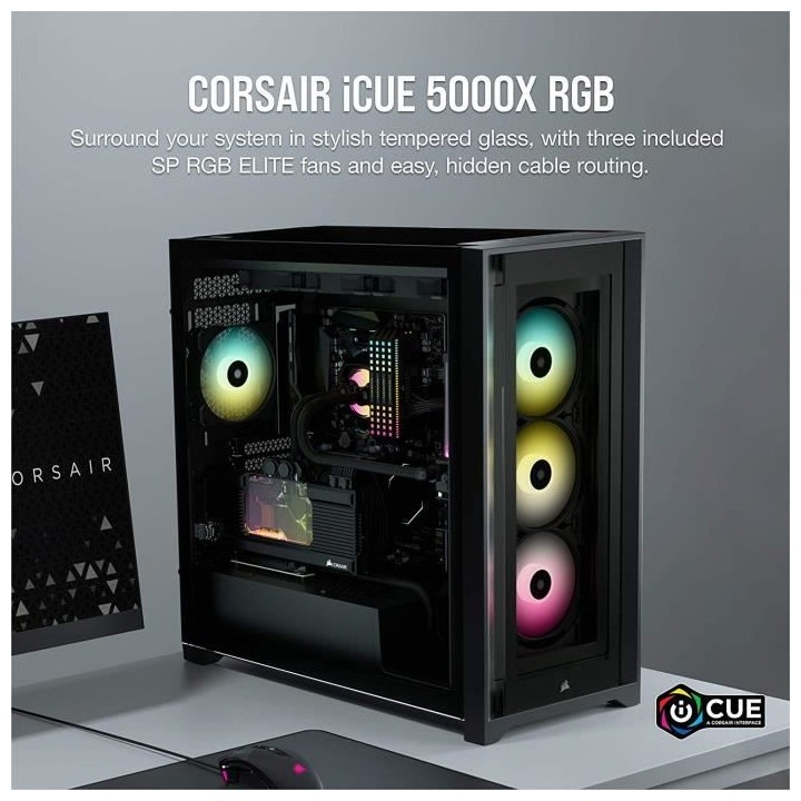 CORSAIR Boîtier PC iCUE 5000X RGB - Verre Trempé Moyen-Tour ATX - No