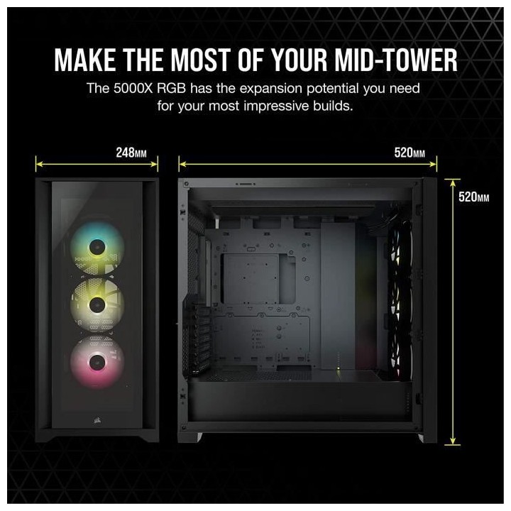 CORSAIR Boîtier PC iCUE 5000X RGB - Verre Trempé Moyen-Tour ATX - No