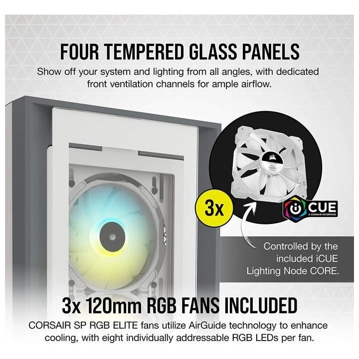 CORSAIR Boîtier PC iCUE 5000X RGB - Verre Trempé Moyen-Tour ATX - Bl