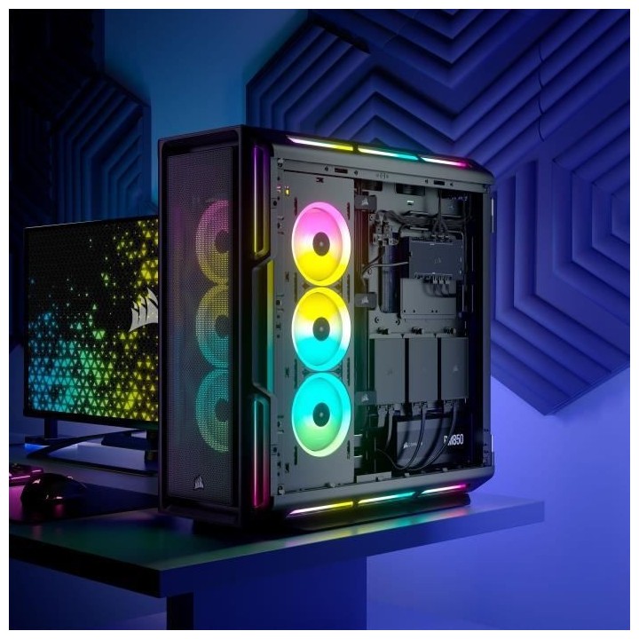 CORSAIR Boîtier PC iCUE 5000T RGB ATX moyen-tour - Noir (CC-9011230-W