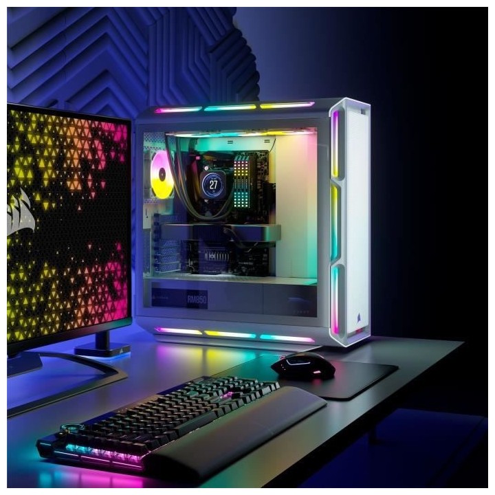 CORSAIR Boîtier PC iCUE 5000T RGB ATX moyen-tour - Blanc (CC-9011231-