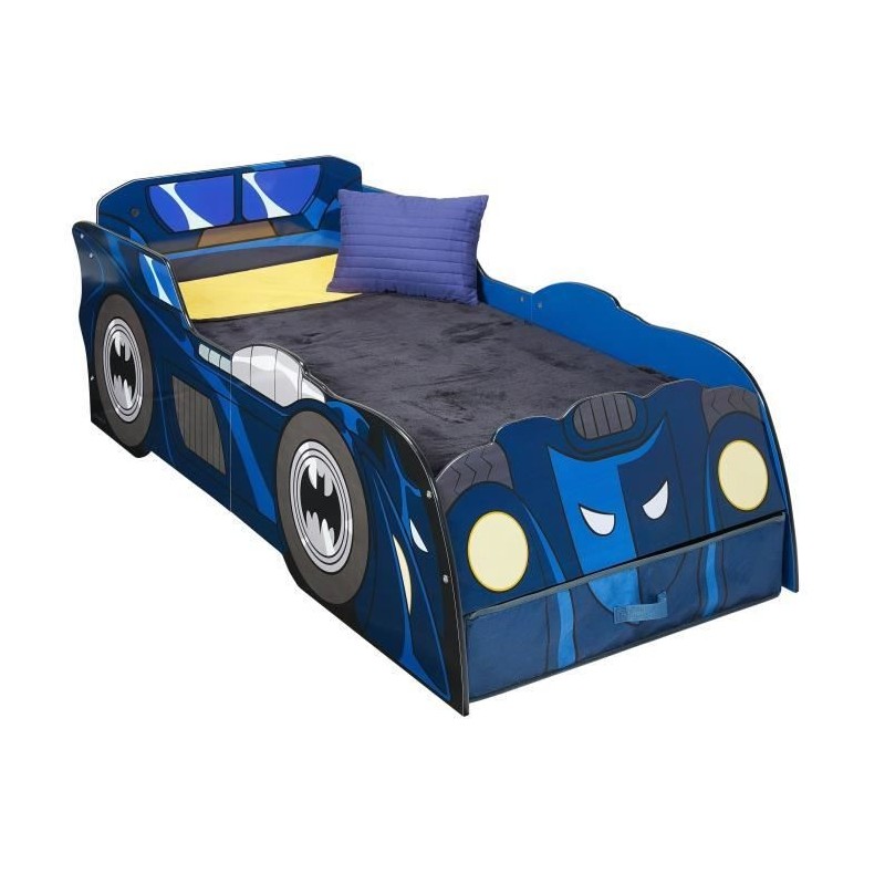 Batman Batmobile - Lit lumineux pour enfants avec rangement, pour matelas 140cm x 70cm