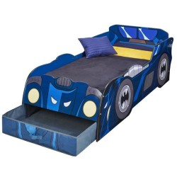 Batman Batmobile - Lit lumineux pour enfants avec rangement, pour matelas 140cm x 70cm