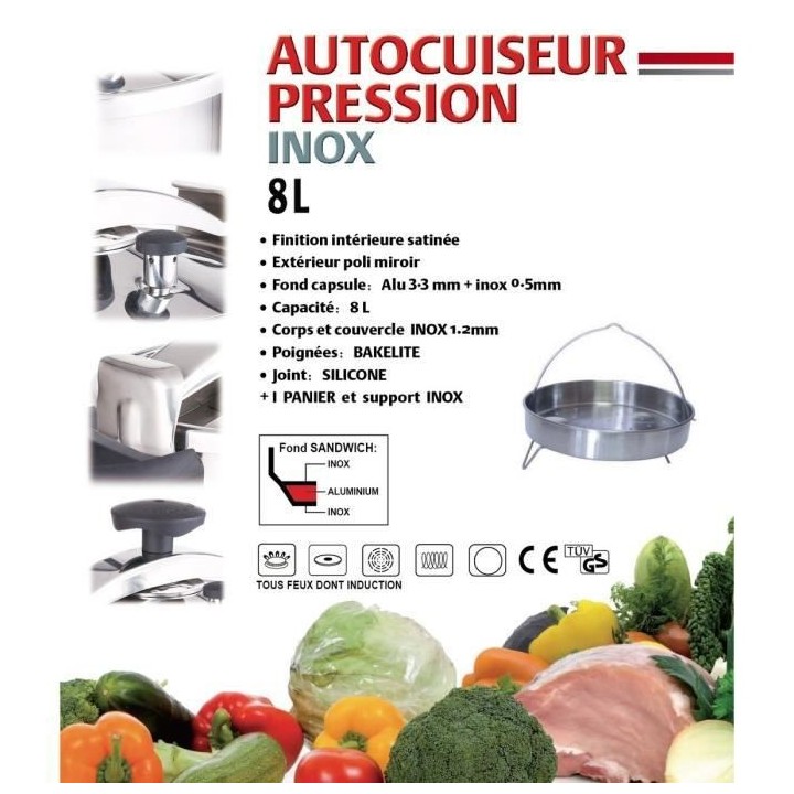 KITCHEN MOVE Autocuiseur + Panier vapeur - 8 L - Gris et noir - Tous f