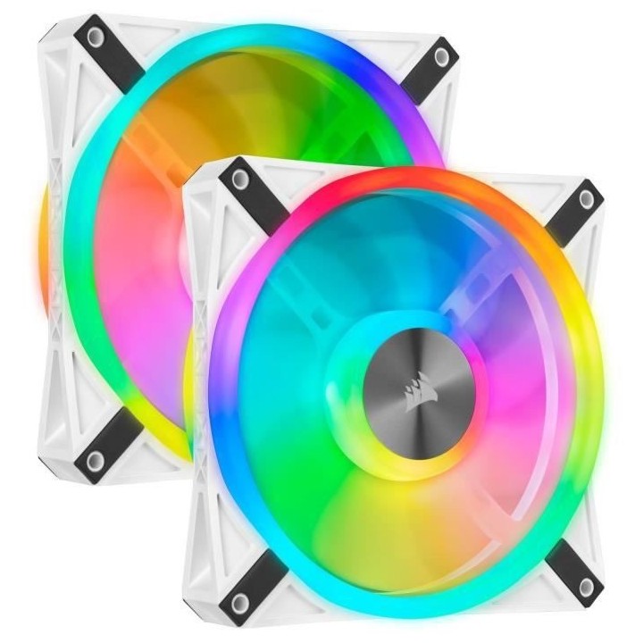 CORSAIR QL140 RGB Blanc, 140mm RGB LED Fan, Dual Pack + Lighting Node