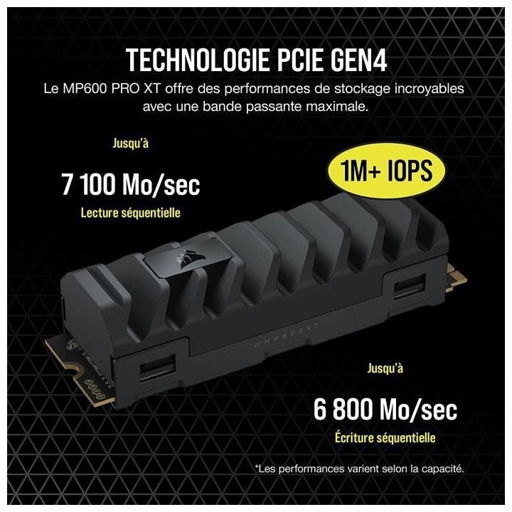 Corsair Disque SSD MP600 PRO XT - 4TB NVMe PCIe M.2 (CSSD-F4000GBMP600