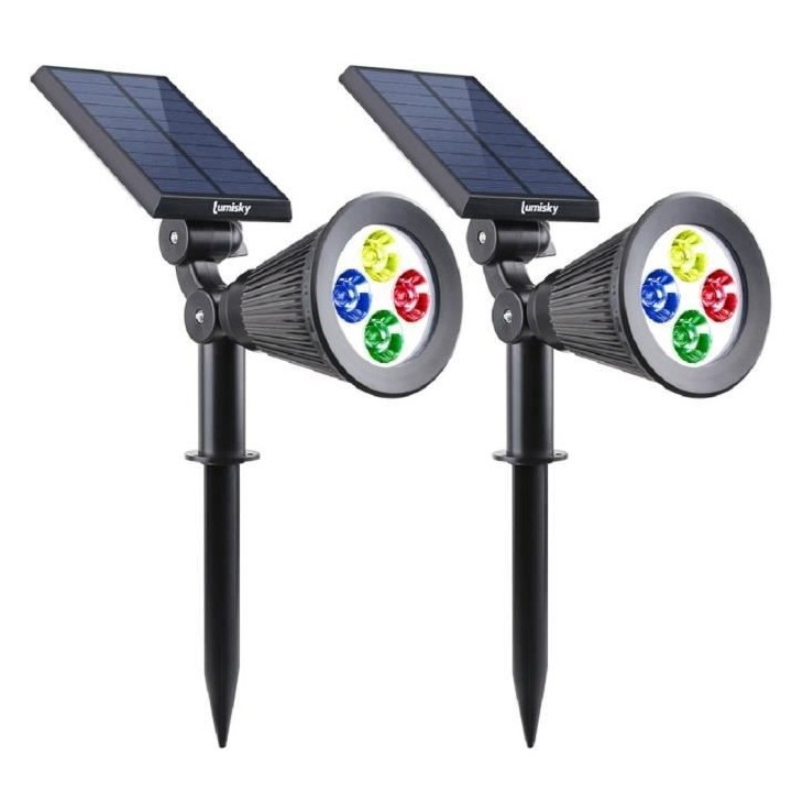 LUMISKY Pack de 2 Spots solaires extérieur étanches - 4 LEDs coloré