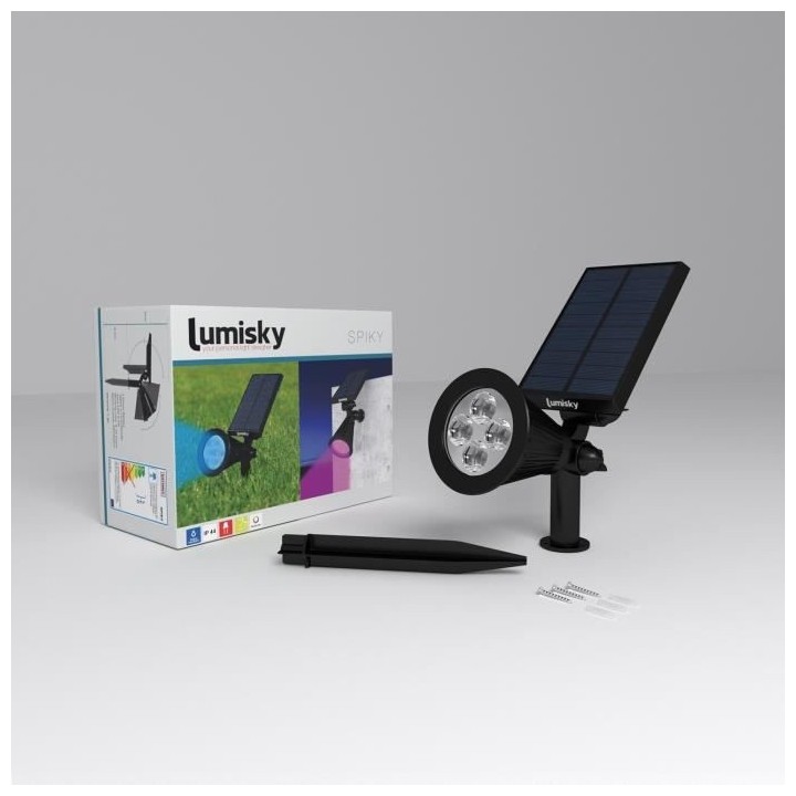 LUMISKY Pack de 2 Spots solaires extérieur étanches - 4 LEDs coloré