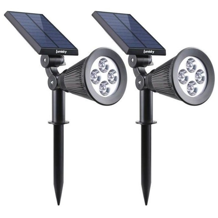 LUMISKY Pack de 2 Spots solaires extérieur étanches - 4 LEDs blanche