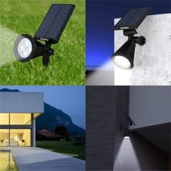 LUMISKY Pack de 2 Spots solaires extérieur étanches - 4 LEDs blanches - 200 Lm - Tete pivotante a 90°C