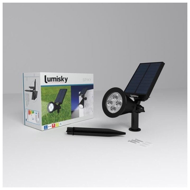 LUMISKY Pack de 2 Spots solaires extérieur étanches - 4 LEDs blanche