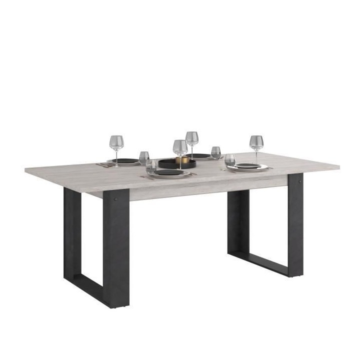 Table a manger rectangulaire CESAR - Décor Noir et Chene gris - 6 per