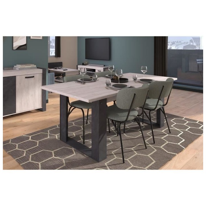 Table a manger rectangulaire CESAR - Décor Noir et Chene gris - 6 per