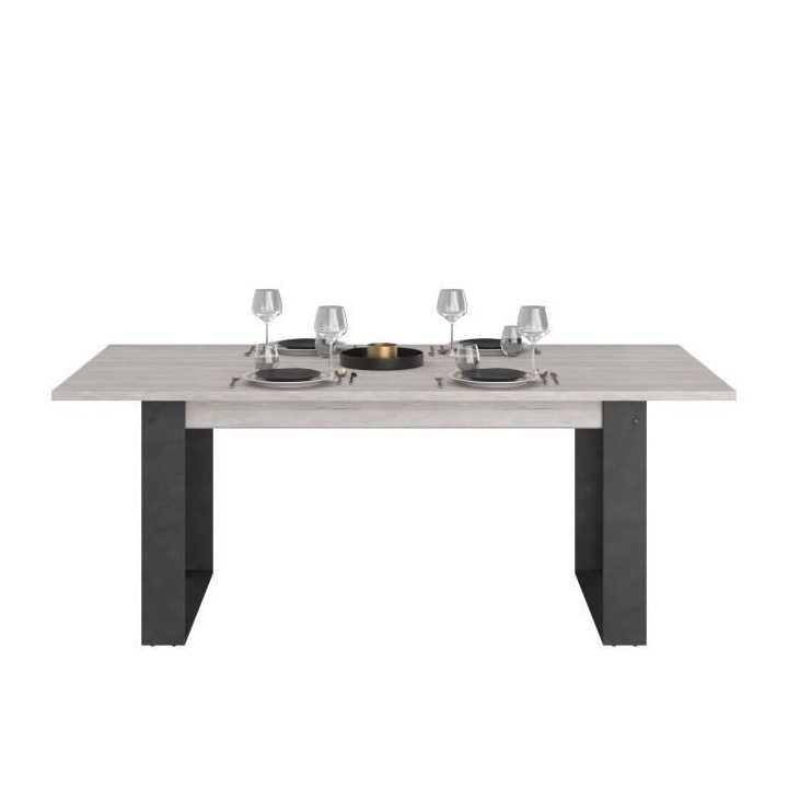 Table a manger rectangulaire CESAR - Décor Noir et Chene gris - 6 per