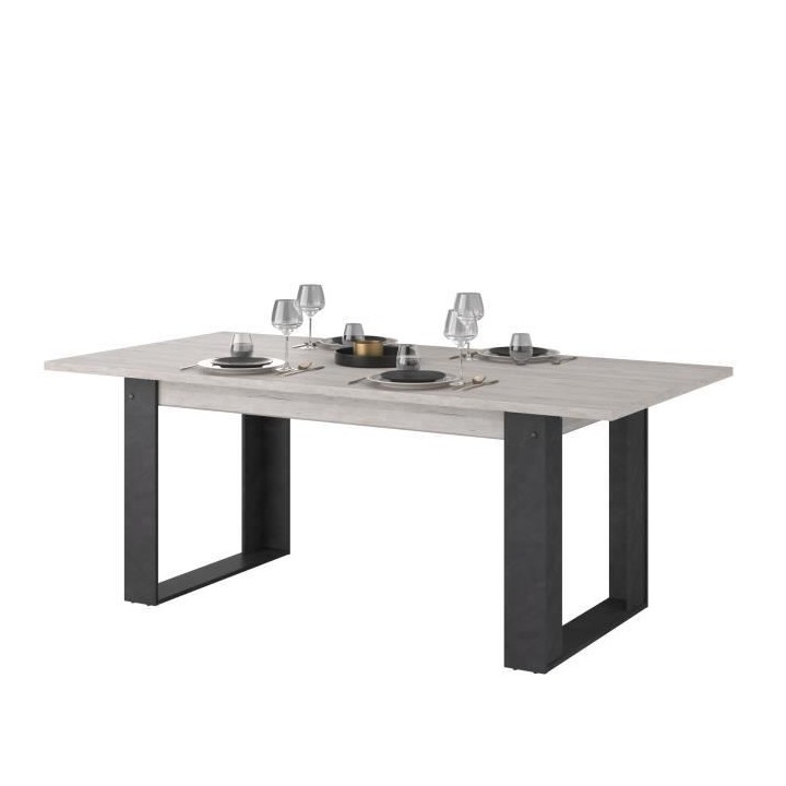 Table a manger rectangulaire CESAR - Décor Noir et Chene gris - 6 per